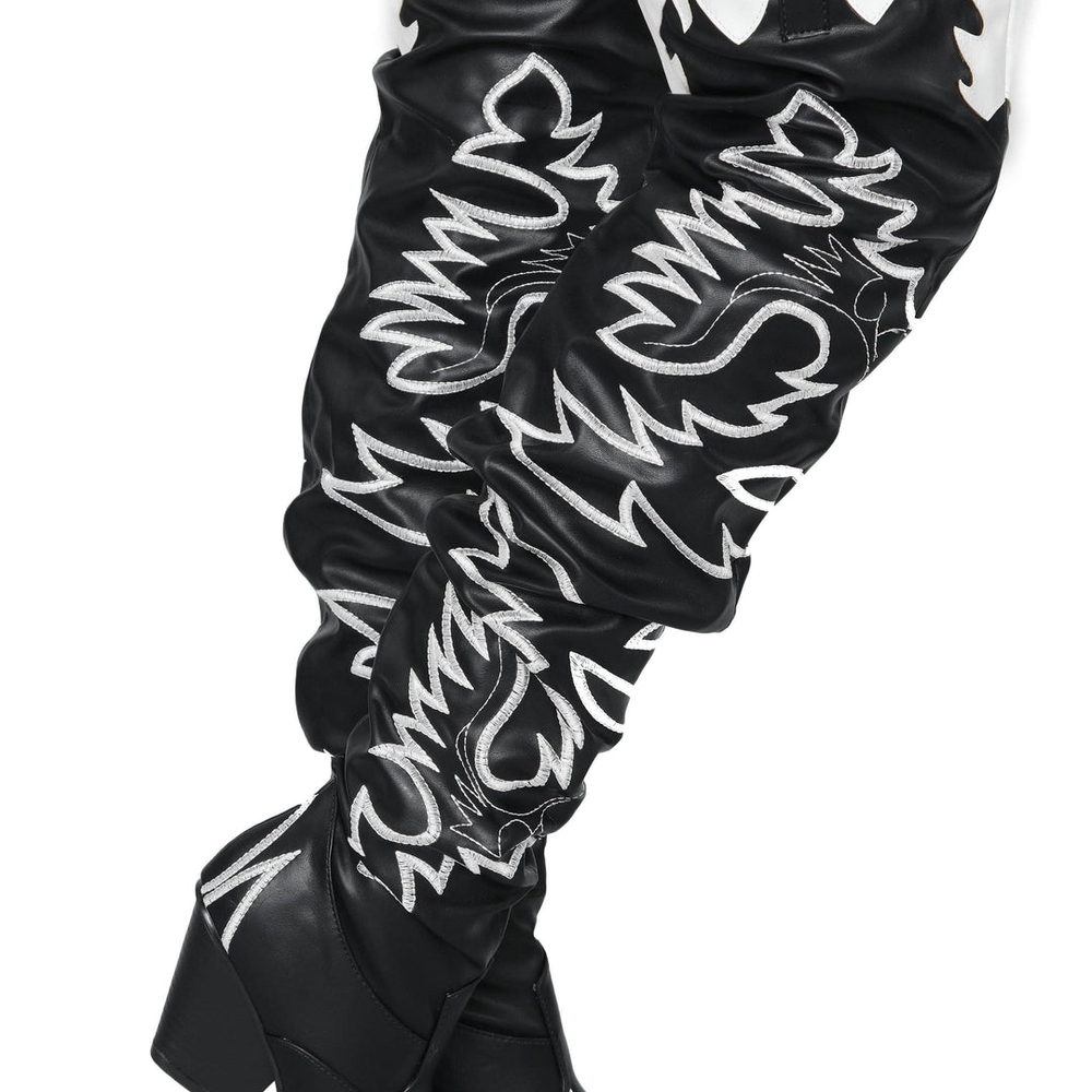Else Black and Whitw Over the Knee Cowboy Boots
